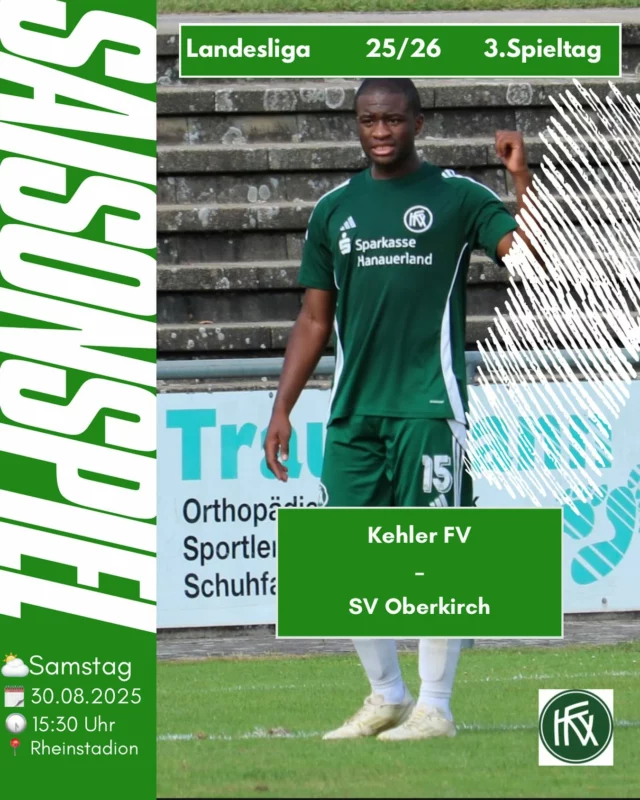 Eine ereignisreiche Woche liegt hinter dem Kehler FV. Am vergangenen Spieltag sicherte sich die Mannschaft mit dem Derbysieg beim Offenburger FV die ersten drei Punkte der Saison. Am Mittwoch unterlag das Team in der 2. Hauptrunde des SBFV-Pokals nur knapp dem Verbandsligisten SV Kuppenheim. Trotz Unterzahl bot der Kehler FV dem Favoriten lange Zeit Paroli, sodass kein Klassenunterschied erkennbar war. Nun gilt es für den Kehler FV (10. Platz / 3 Punkte), im bevorstehenden Heimspiel gegen den SV Oberkirch (4. Platz / 4 Punkte) nochmals alle Kräfte zu mobilisieren, um den ersten Heimsieg der Saison einzufahren. Leicht wird dieses Unterfangen jedoch nicht, da sich die Personalsituation unter der Woche verschlechtert hat und die Gäste sich sicherlich für die vor drei Wochen im Pokal erlittene Niederlage revanchieren möchten. Anstoß im Kehler Rheinstadion ist am Samstag um 15:30 Uhr.
„Wir müssen in der Abwehr noch konzentrierter sein als in den letzten Spielen und vorne unsere Chancen besser zu Ende spielen, wenn wir das hinbekommen, dann stehen die Chancen gut für einen Heimsieg, auch wenn das Pokalspiel, wo wir in Unterzahl waren sicherlich viel Kraft gekostet hat.“ So Karsten Kalt weiter.
Trotz der Niederlage im Pokalspiel ist Kehls Teammanager Steve stolz auf seine Mannschaft: „Am Ende hieß es zwar 3:5, doch wie wir trotz Unterzahl,  nach der schmerzhaften roten Karte für Quentin Ottmann in der 51. Minute, aufgetreten sind, war sehenswert und erfüllt mich mit Stolz. Das Team hat bis zur letzten Minute gekämpft, nie aufgegeben und war mehr als auf Augenhöhe mit den Gästen aus Kuppenheim.“
Sorgen bereitet hingegen die derzeitige Personalsituation. Kehls Trainer erklärt: „Leider bin ich gezwungen, im kommenden Spiel erneut Umstellungen vorzunehmen. Keeper Quentin Ottmann ist nach seiner roten Karte im Pokalspiel gesperrt, Abwehrchef Alexis Cascoin fehlt urlaubsbedingt, Fabio Baas und Elias Schleß fallen längerfristig verletzt aus und hinter den Einsätzen von Srdan Lukic und Loic Caspar steht ein großes Fragezeichen.“
Trotz allem blickt er optimistisch nach vorne: „Wir müssen dieses Spiel noch überstehen – dann wird es personell hoffentlich wieder besser!“